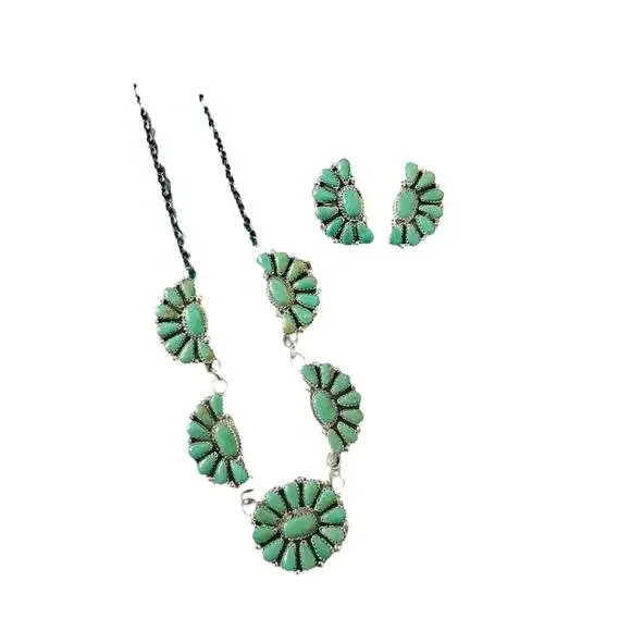 Navajo Sterling Silver & Turquoise Cluster Necklace and Earring Set - Picture 8 of 8